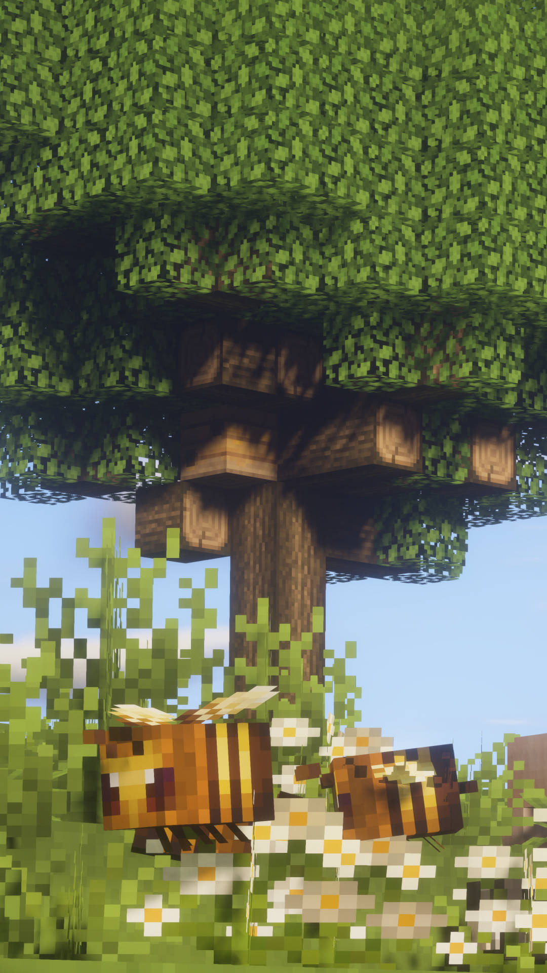 Minecraft Bees Under Tree Background