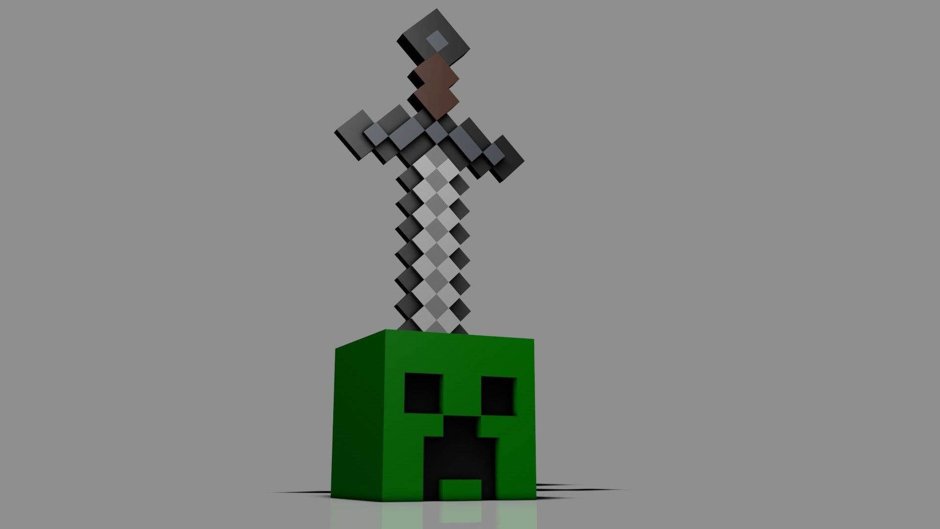 Minecraft Creeper Head With Sword Background