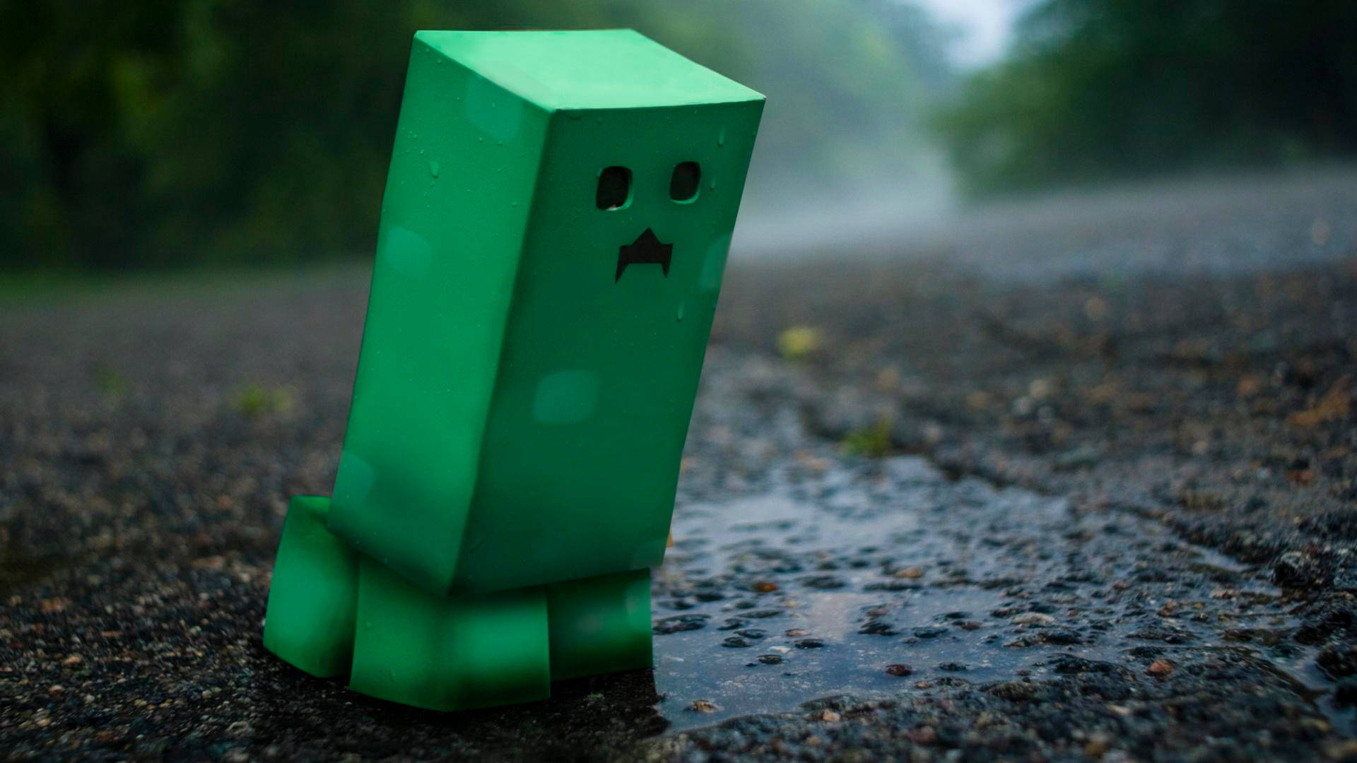 Minecraft Creeper In Rain Background