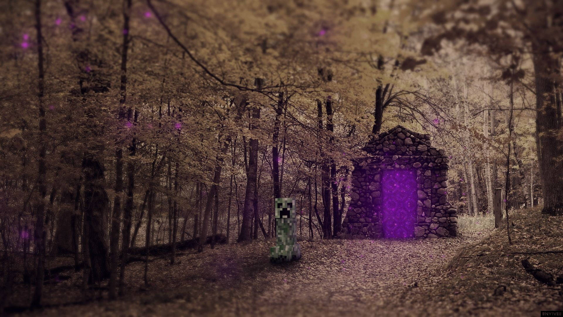 Minecraft Creeper In The Forest Background