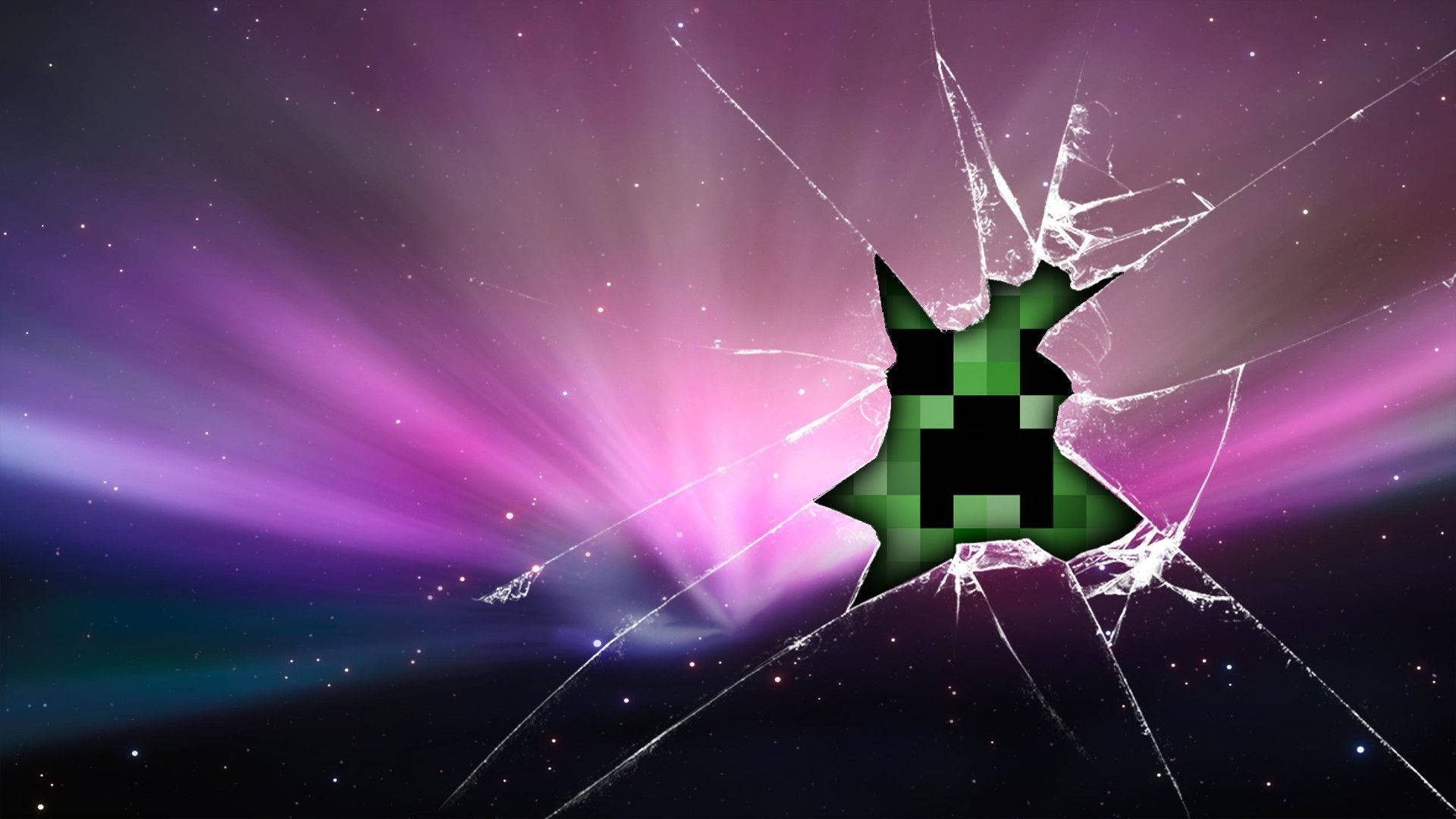 Minecraft Creeper Inside Cracked Screen Background