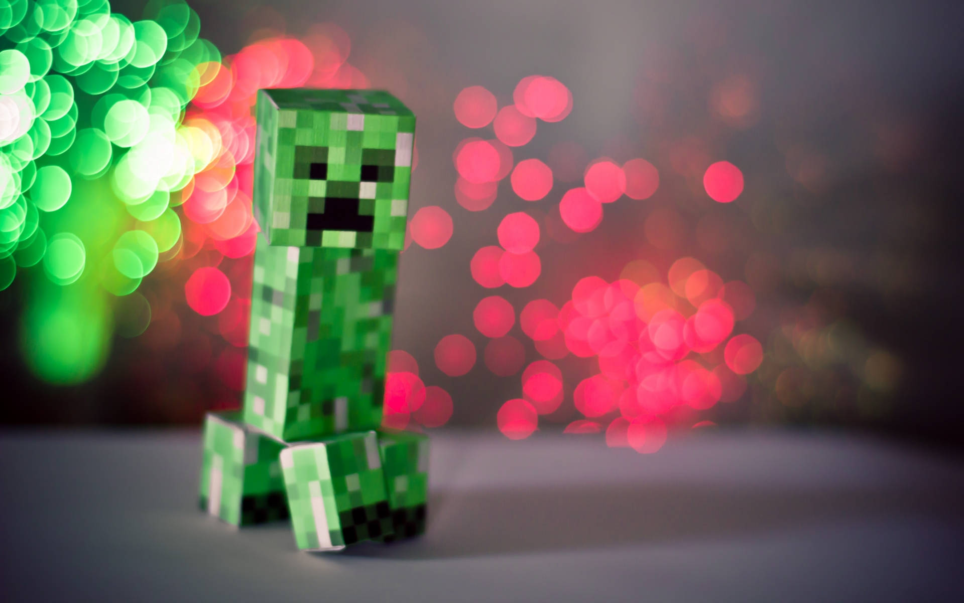 Minecraft Creeper With Blurry Lights Background