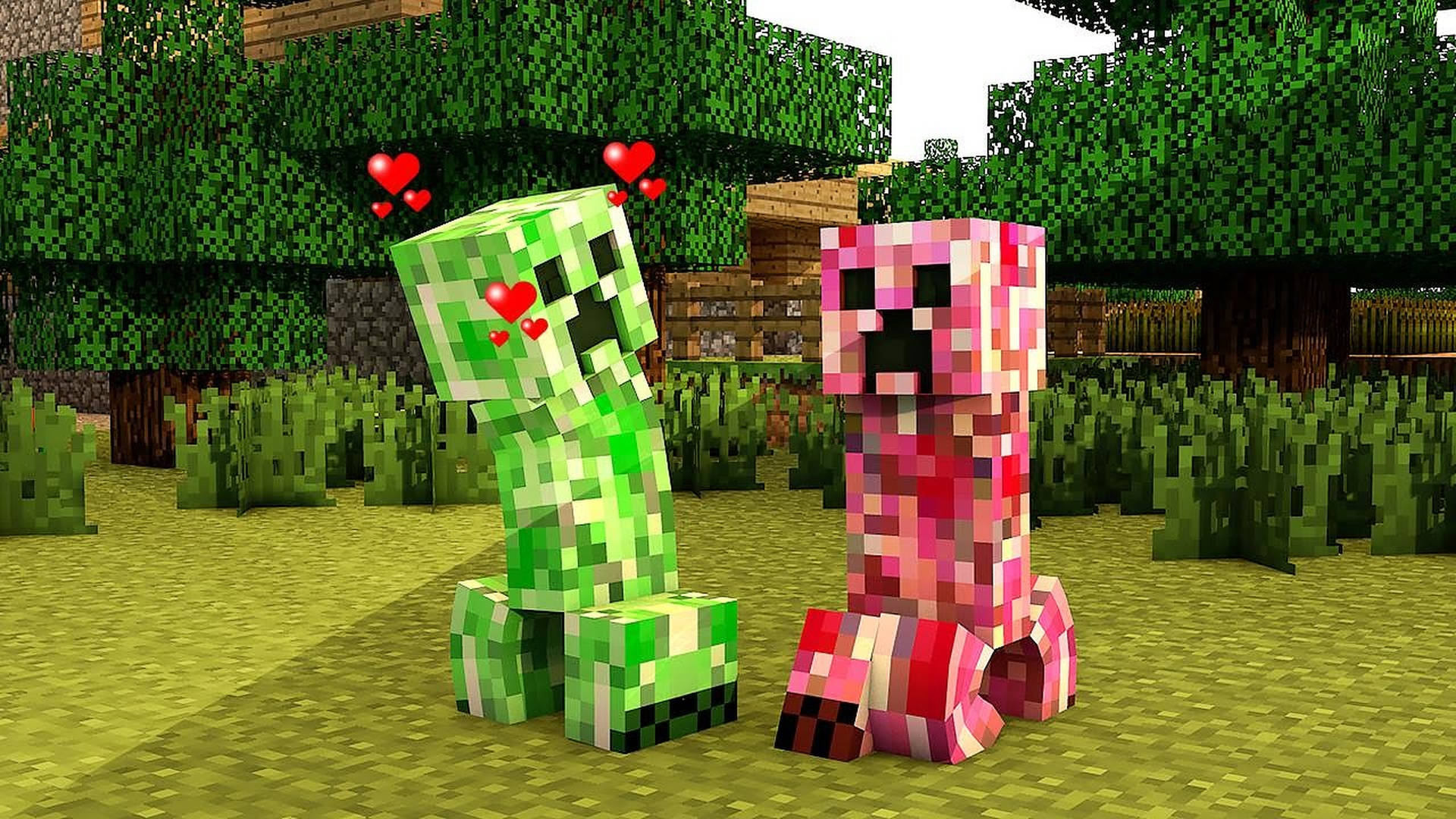 Minecraft Creeper With Hearts Background
