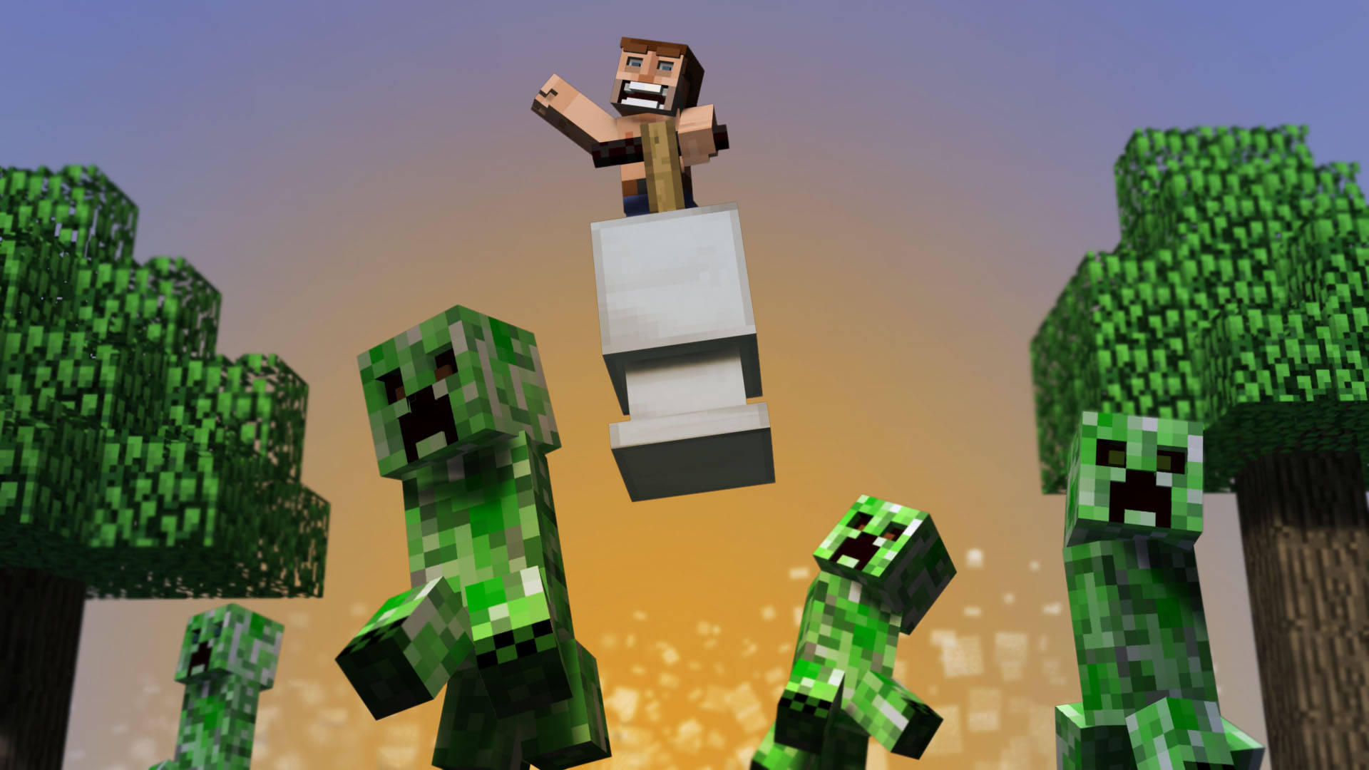 Minecraft Creepers Running Away Background