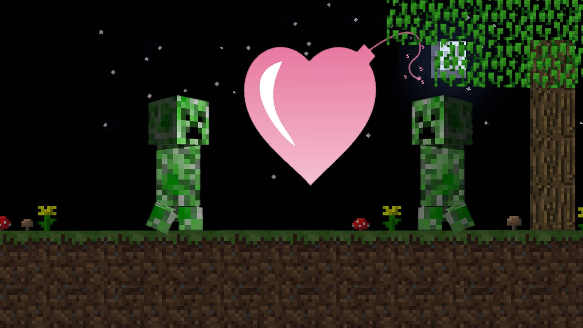 Minecraft Creepers With Pink Heart Background
