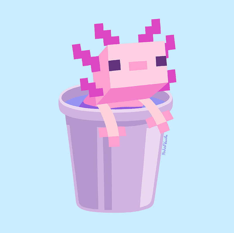 Minecraft Cute Axolotl In A Bucket Digital Art Background