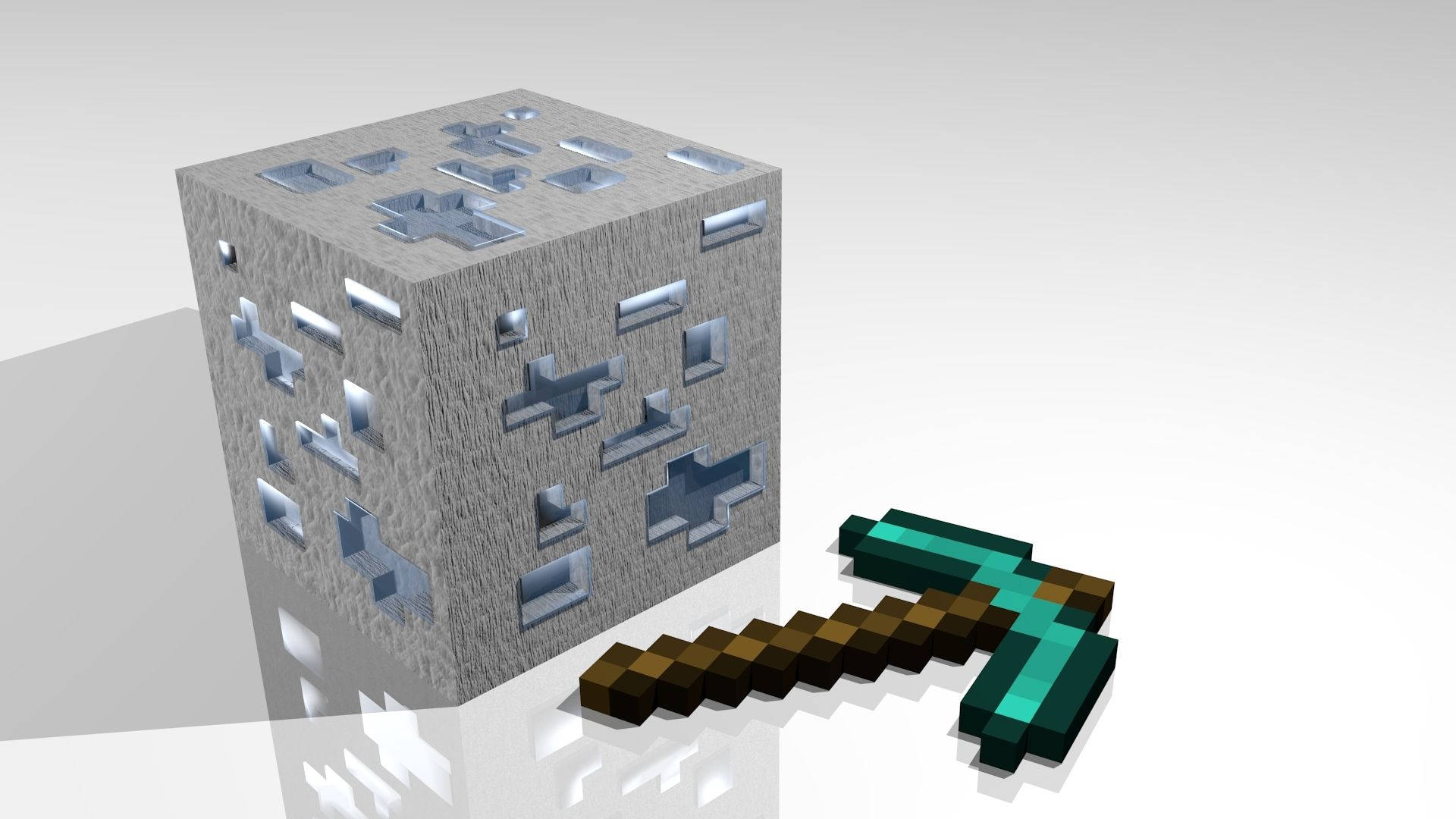 Minecraft Diamond Axe And Ore Background