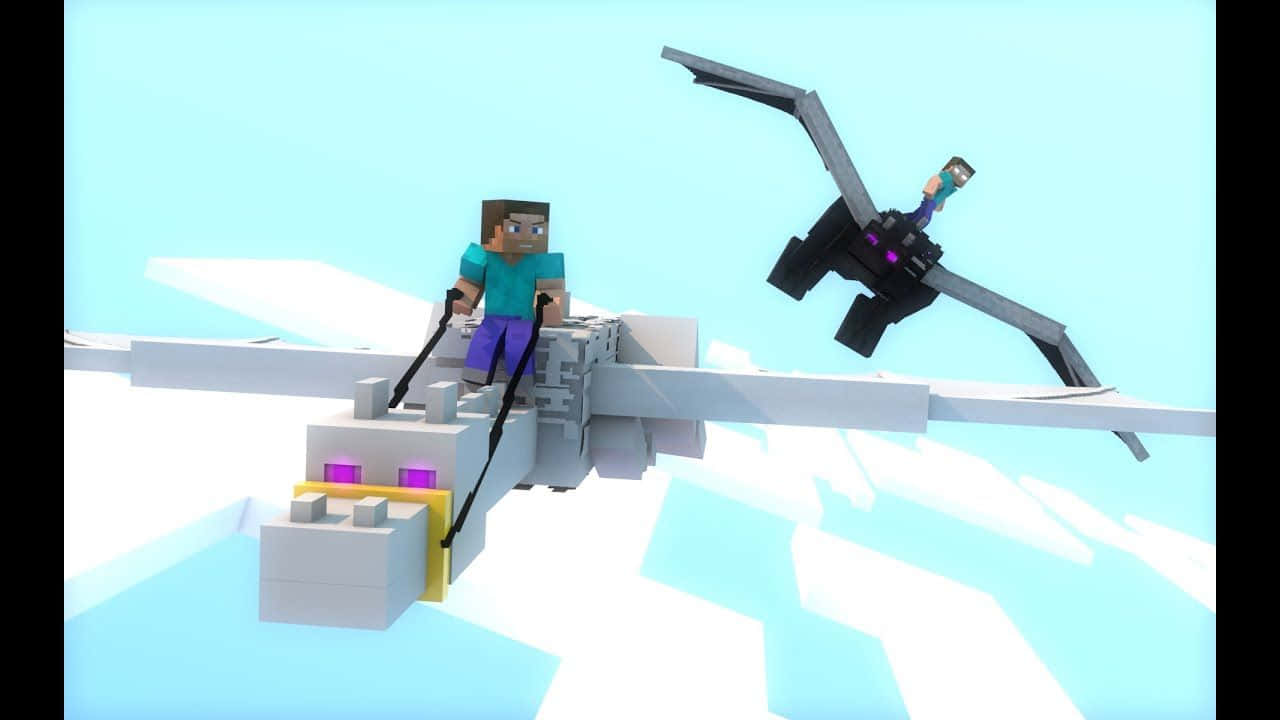 Minecraft Ender Dragon Chasing White Dragon Background
