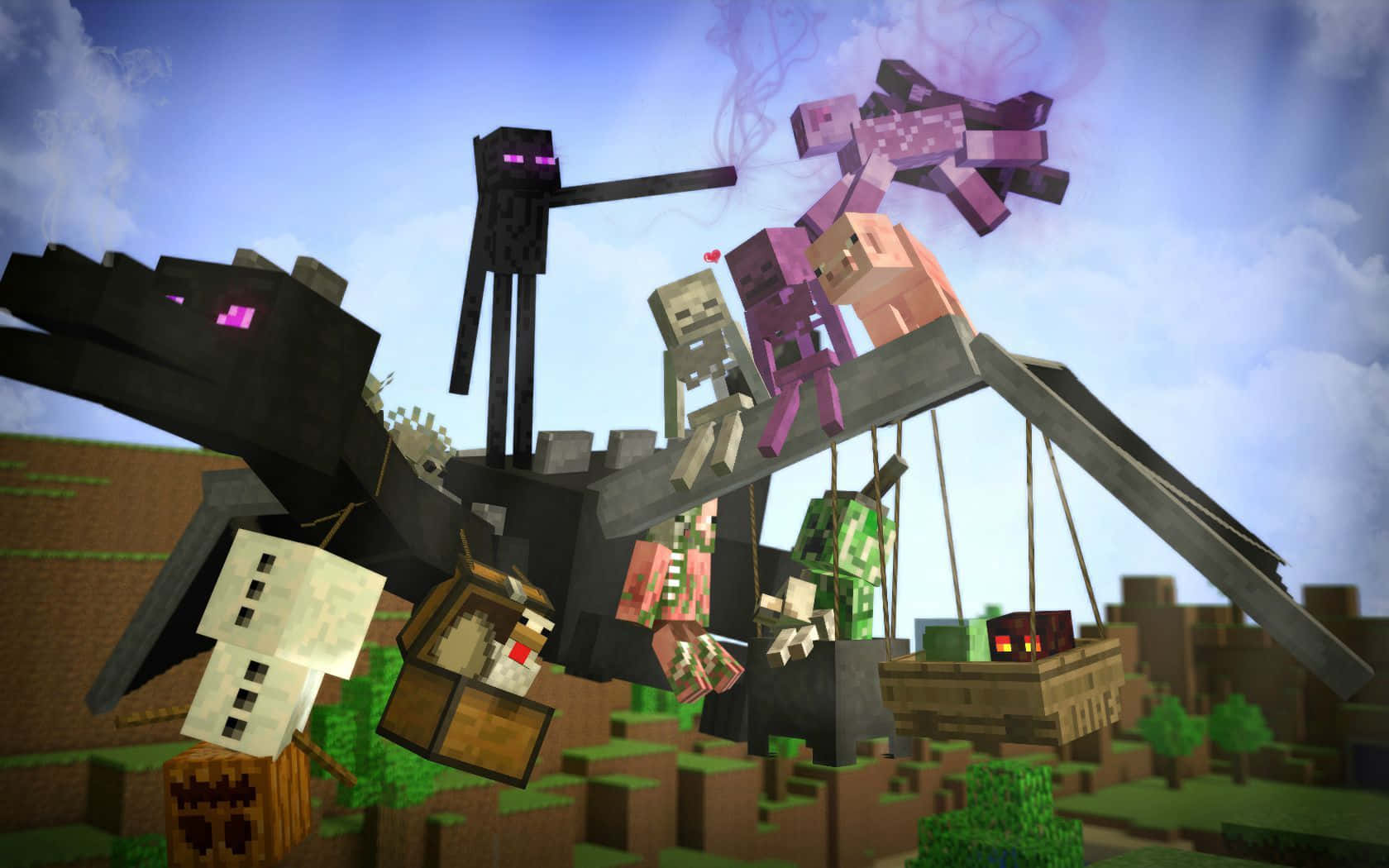 Minecraft Enderman And Enderdragon Mobs Background