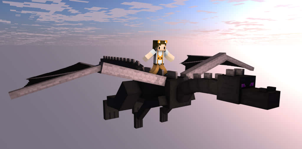 Minecraft Girl Character Standing Over Ender Dragon Background