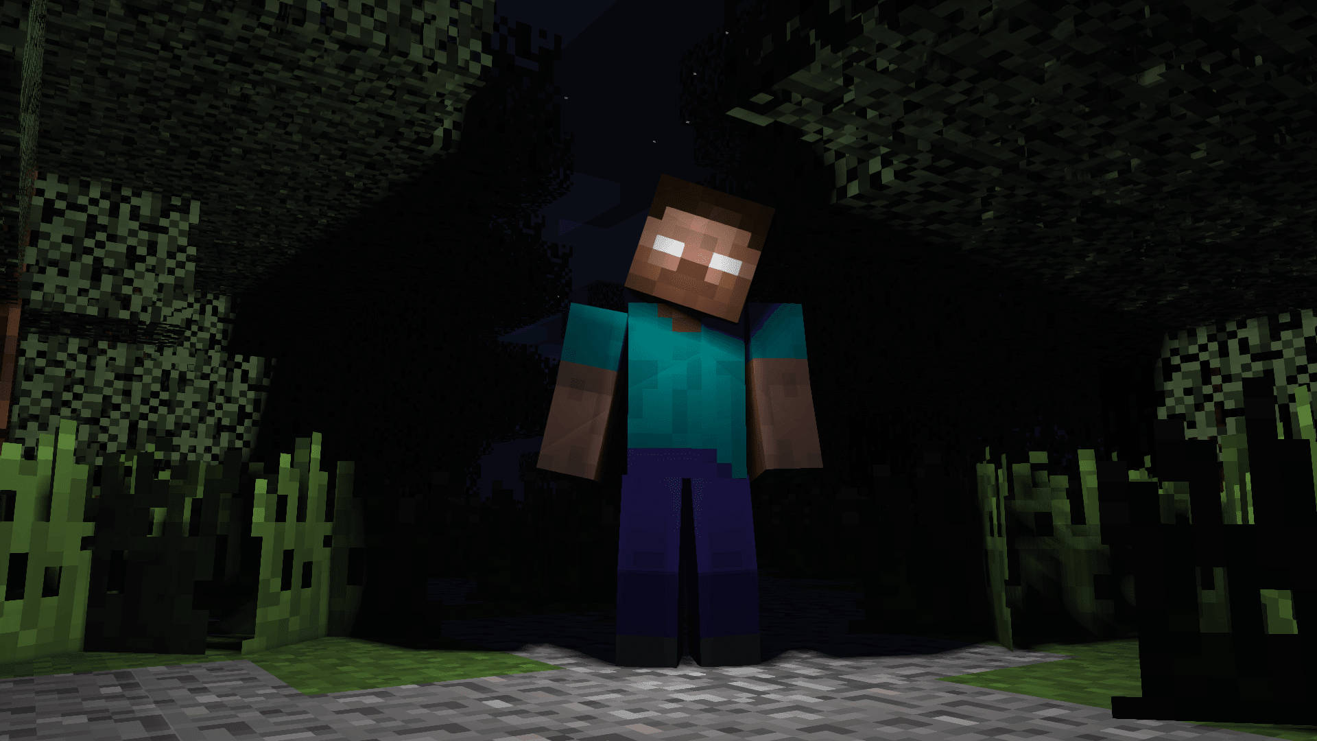 Minecraft Herobrine Standing In Darkness Background
