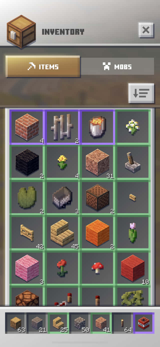 Minecraft Inventory With Full Items Background