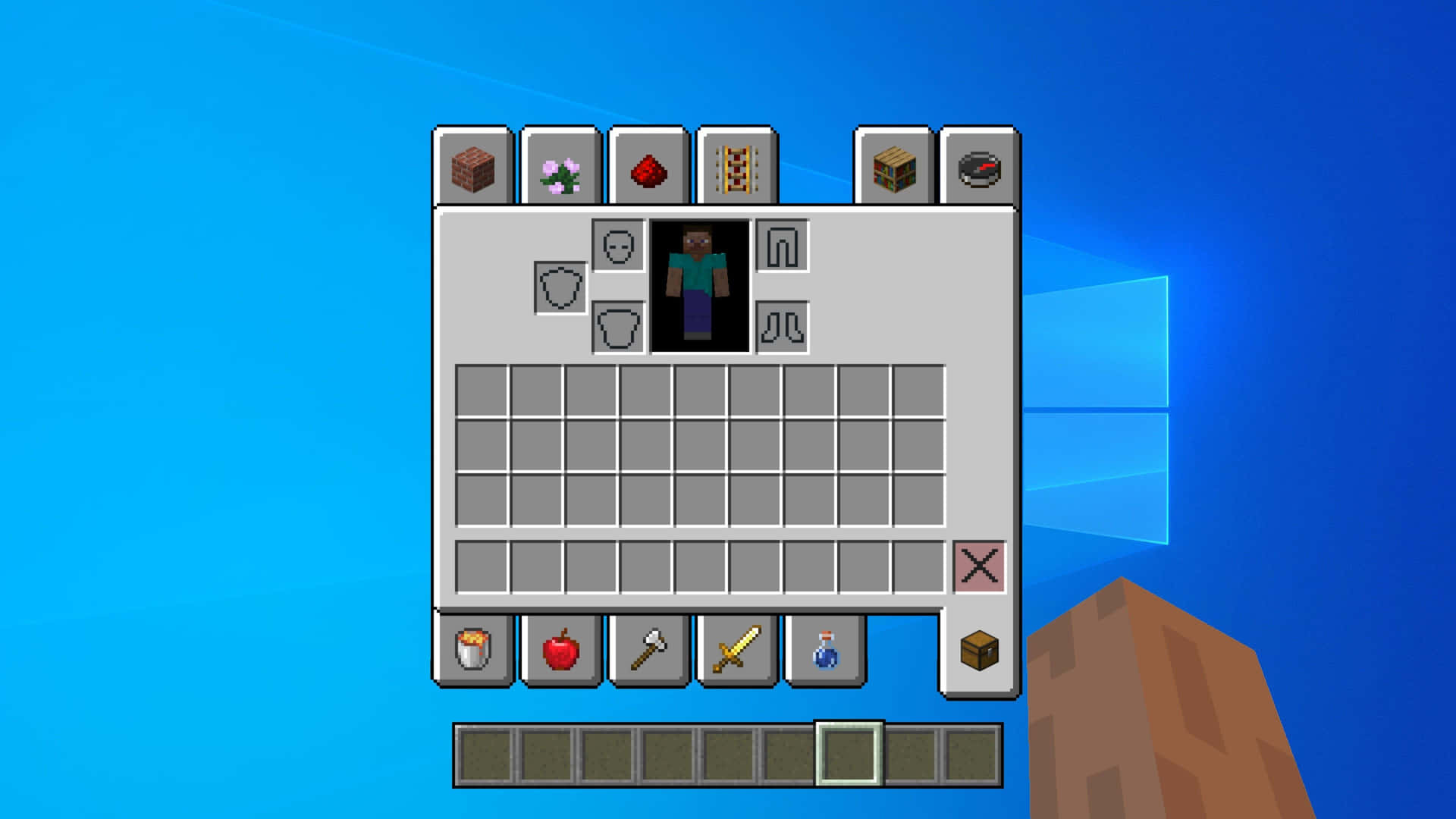 Minecraft Inventory With Steve's Hand Background