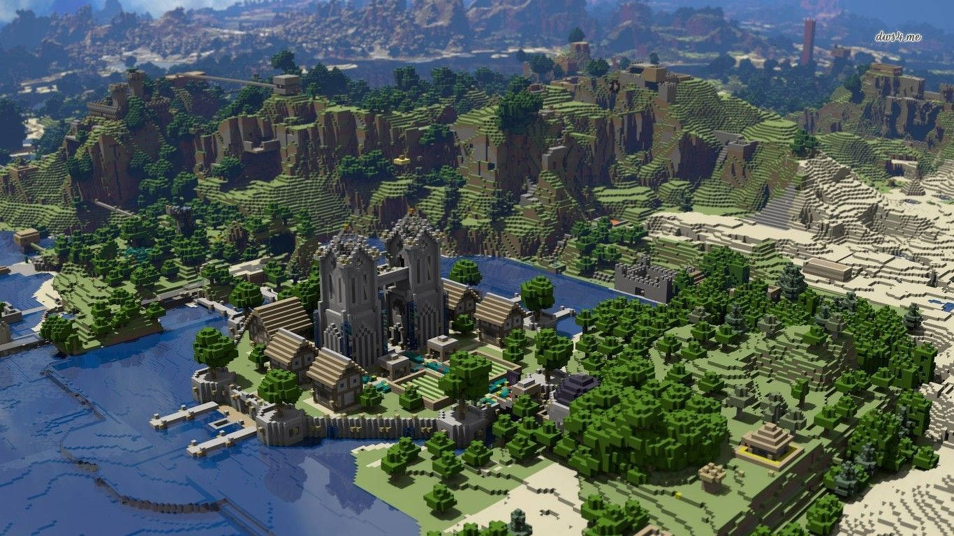 Minecraft Landscape Of City Aerial View