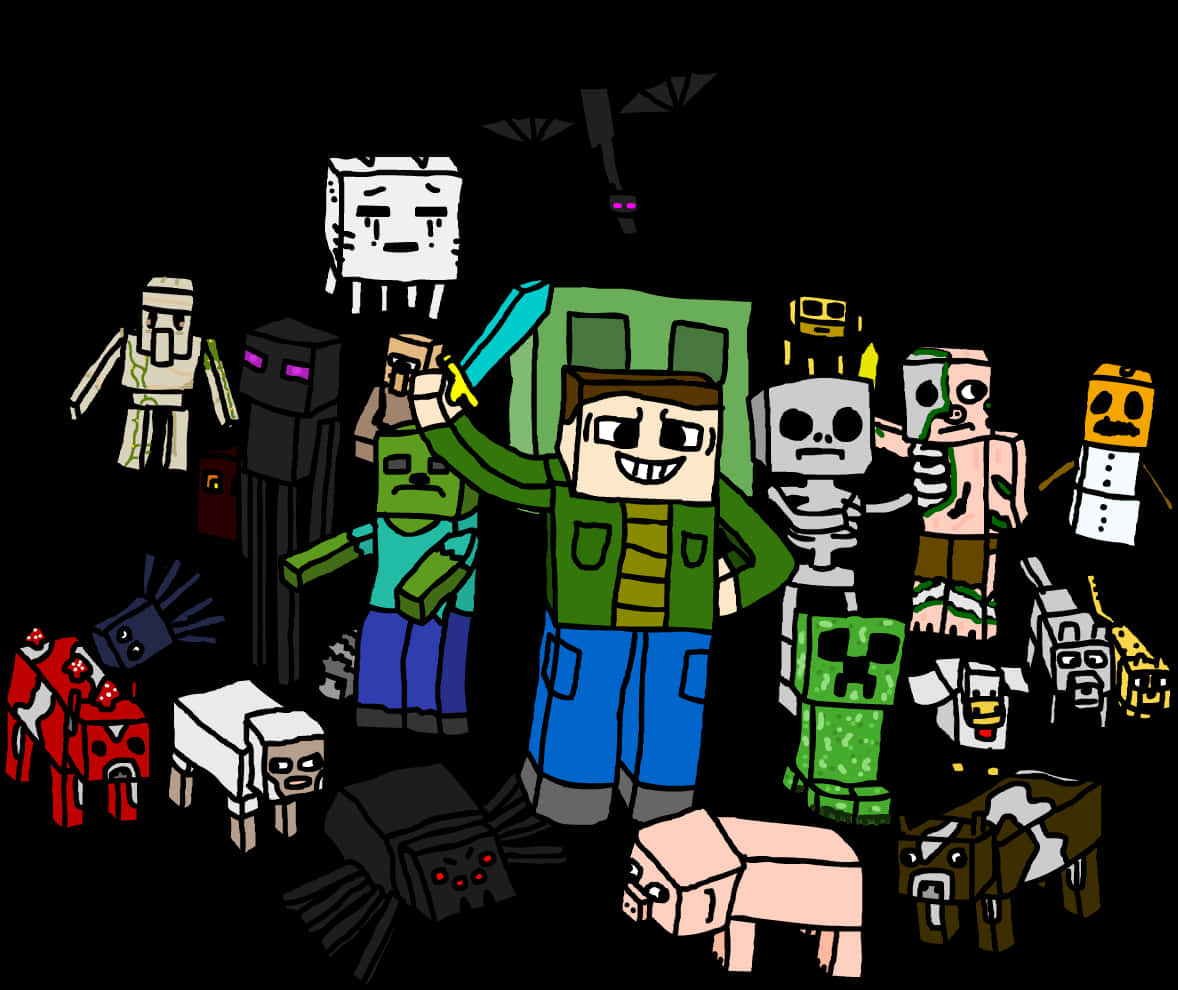 Minecraft Mobs Digital Drawing Background