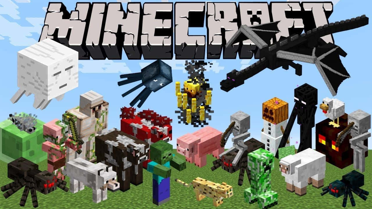 Minecraft Mobs On A Poster Background