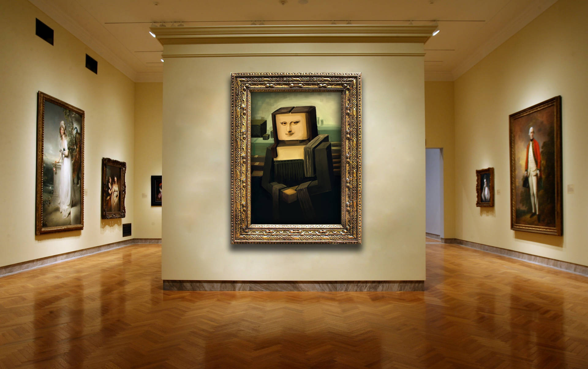 Minecraft Mona Lisa In Art Gallery Background