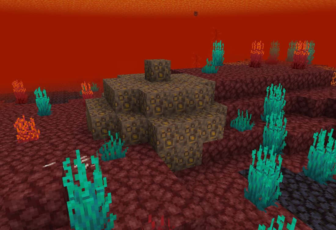 Minecraft_ Nether_ Landscape_with_ Lava_ Sky Background