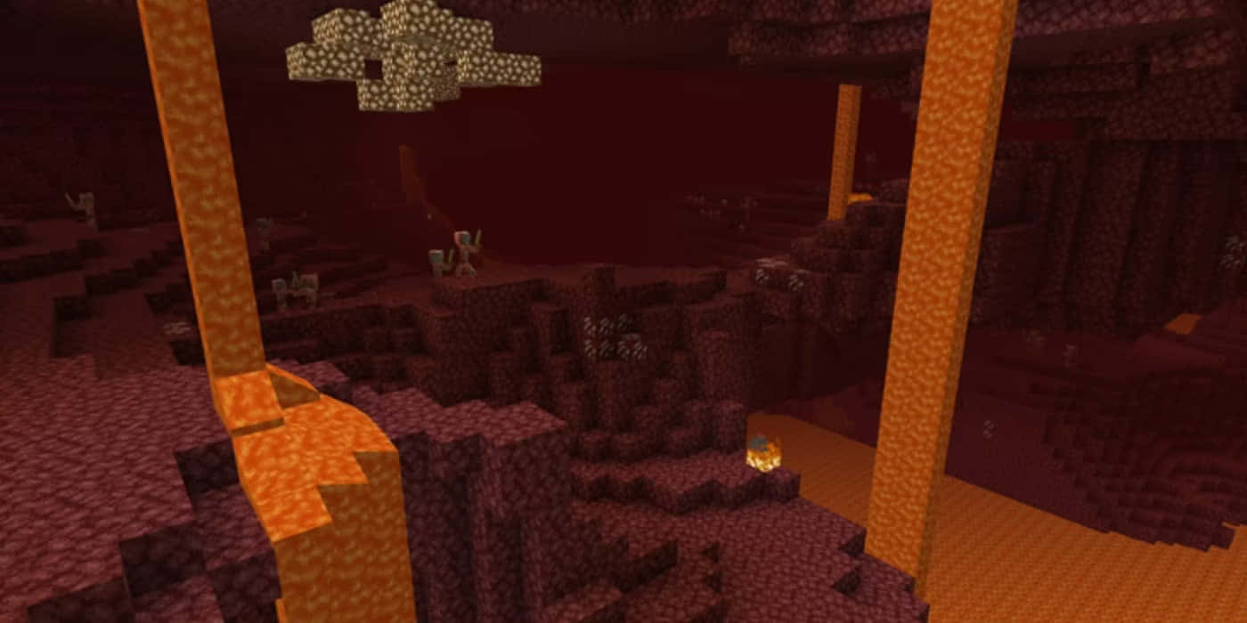 Minecraft_ Nether_ Lava_ Falls_and_ Ghasts Background