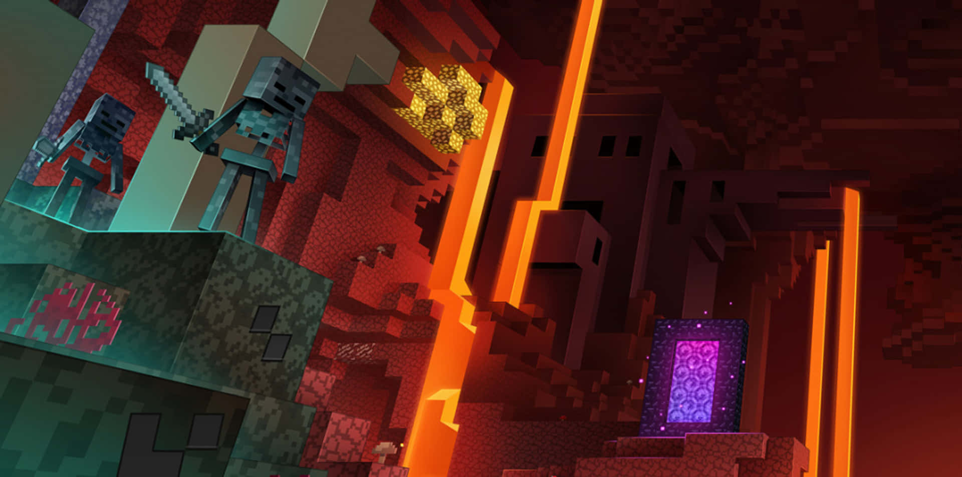 Minecraft_ Nether_ Portal_and_ Skeletons Background