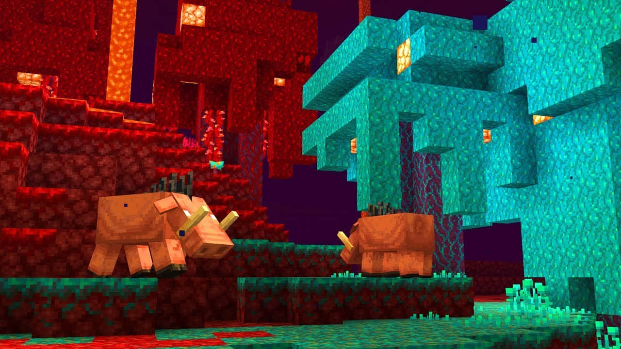 Minecraft_ Nether_ Striders_and_ Warped_ Forest Background