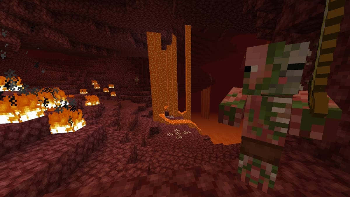 Minecraft_ Nether_ Zombie_ Pigman_and_ Lava_ Falls Background