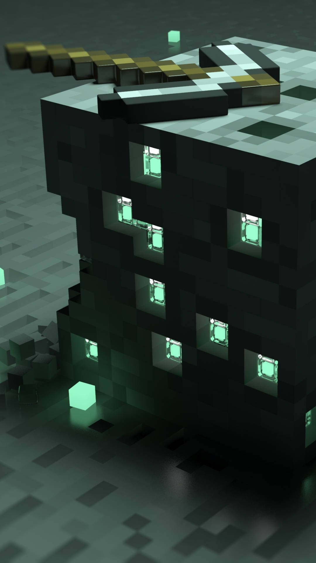 Minecraft Phone Black Building Green Lights