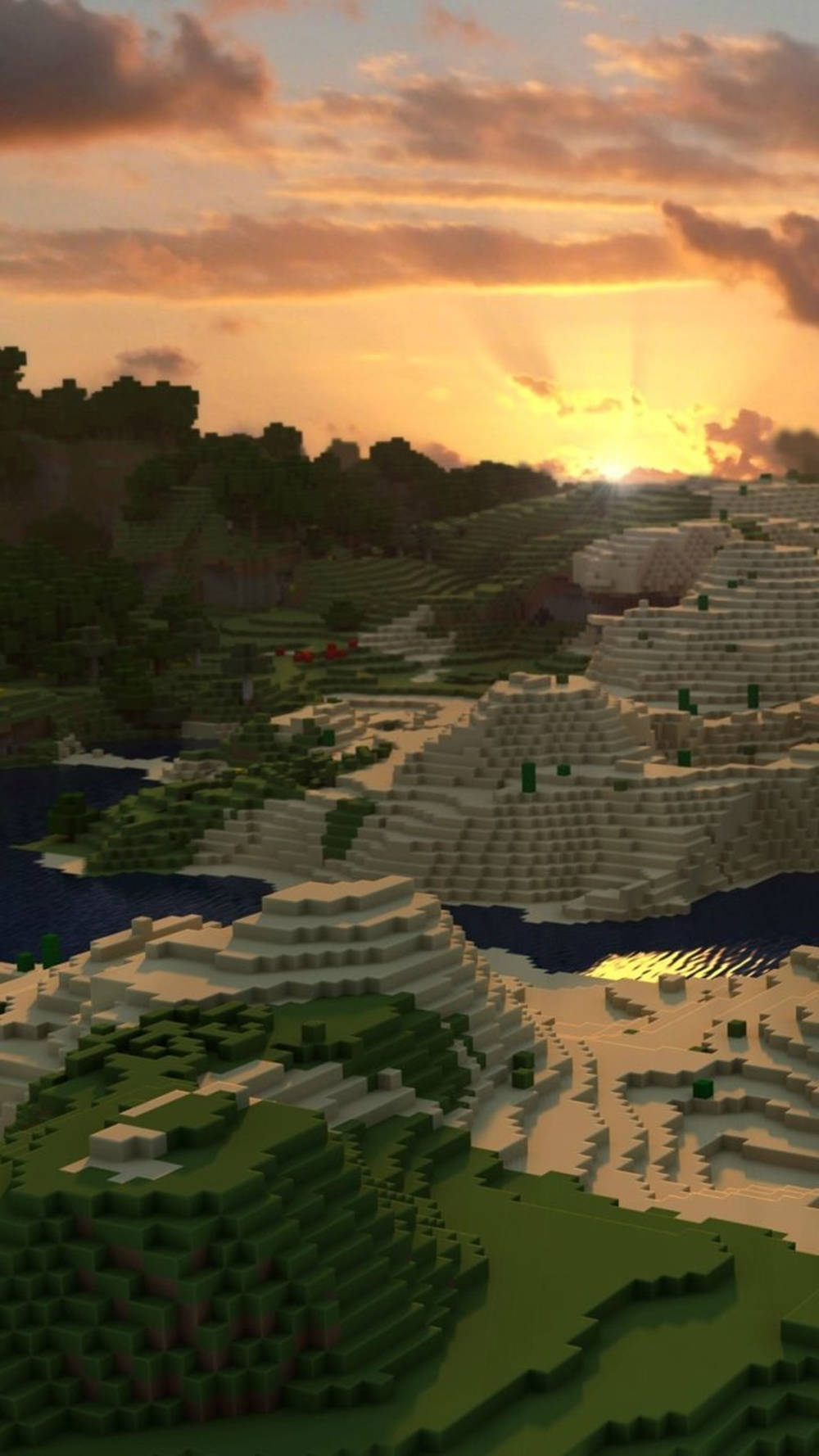 Minecraft Phone Nature Sunset Background