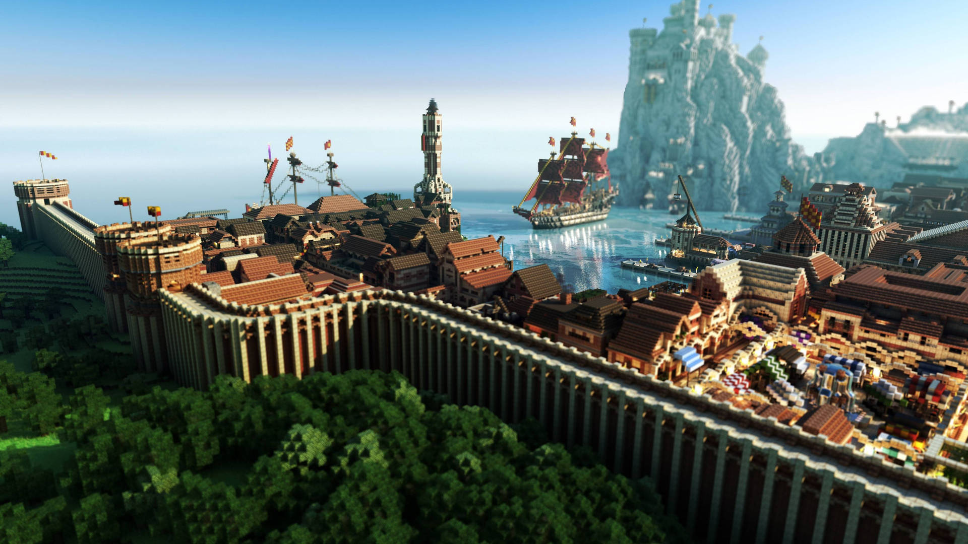 Minecraft Sea Village 4k Gaming Background