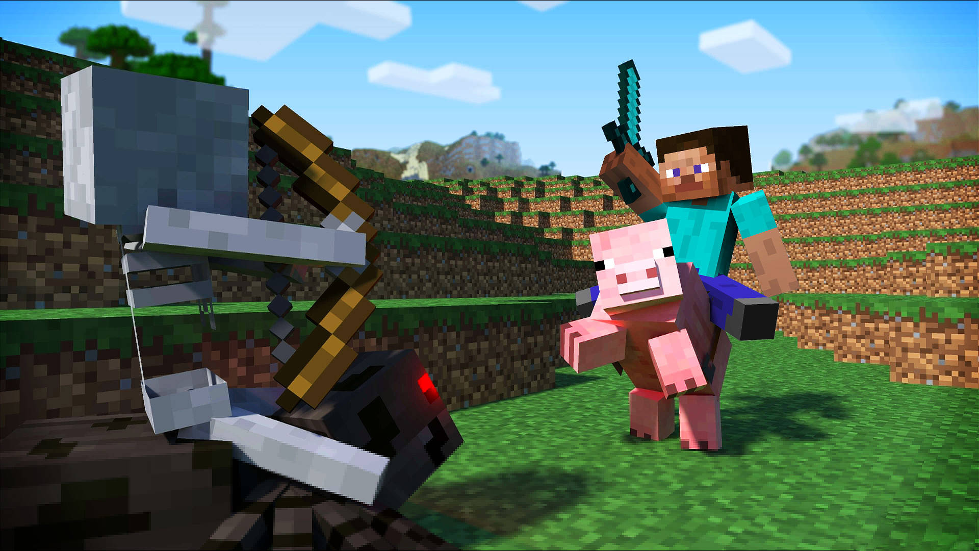 Minecraft Steve And Skeleton