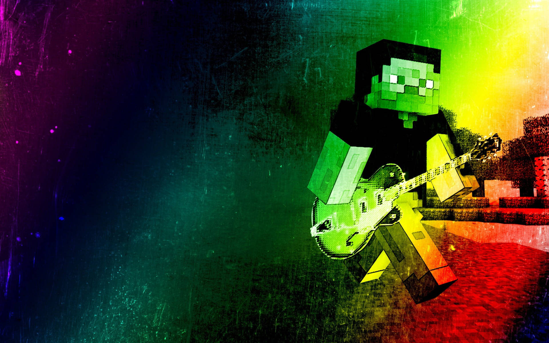Minecraft Steve Guitar Art Background