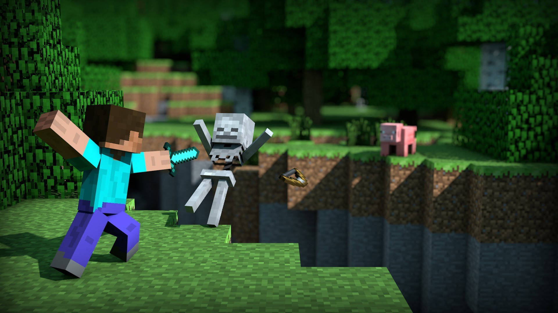 Minecraft Steve Skeleton Fight Background