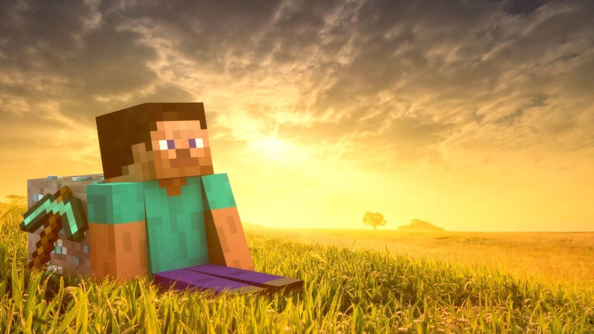 Minecraft Steve Sunset Background