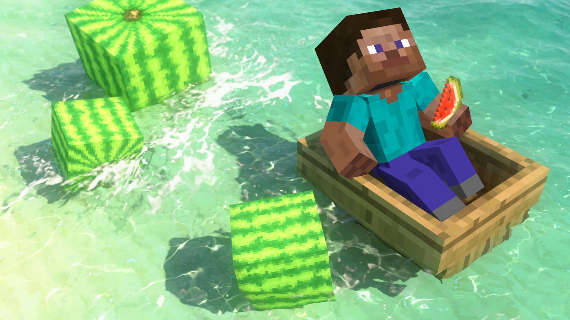 Minecraft Steve Watermelons Background