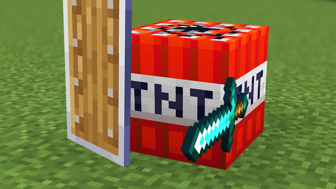 Minecraft Tnt Holding A Sword Background