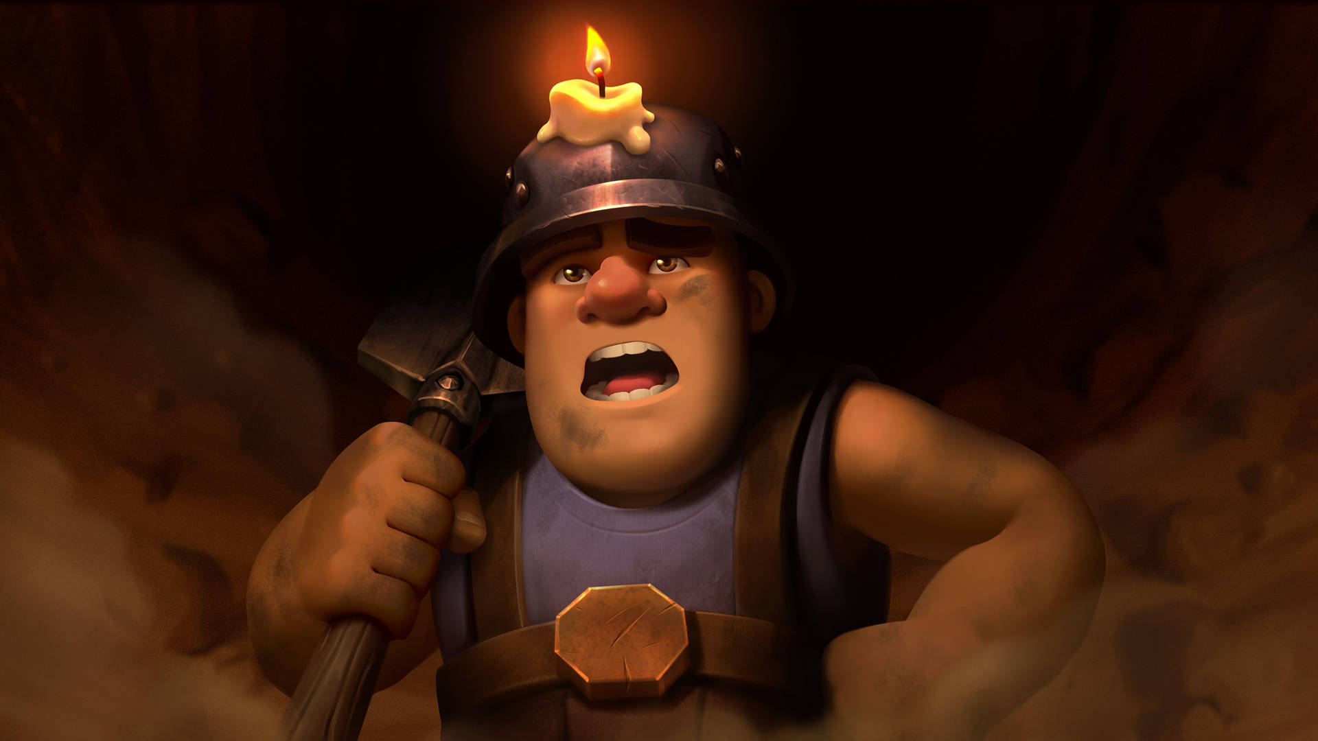 Miner From The Clash Royale Phone Game In A Cave Background