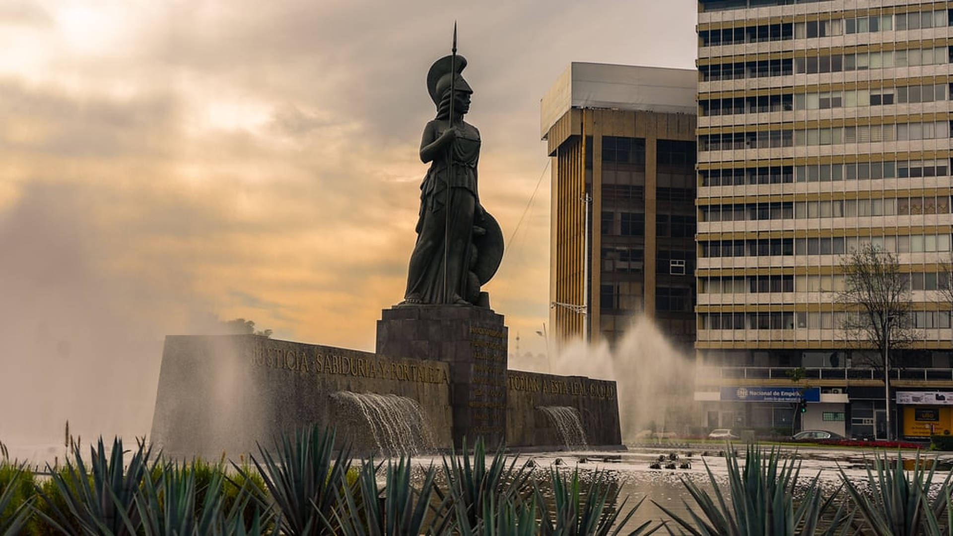 Minerva Statue In Guadalajara Background