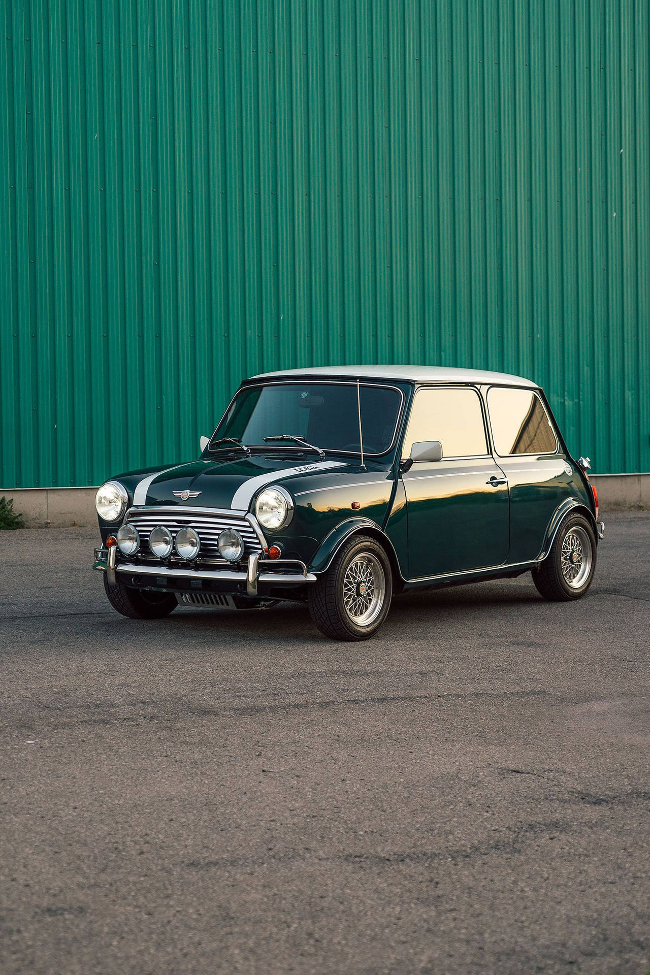 Mini Car With Green Wall Background