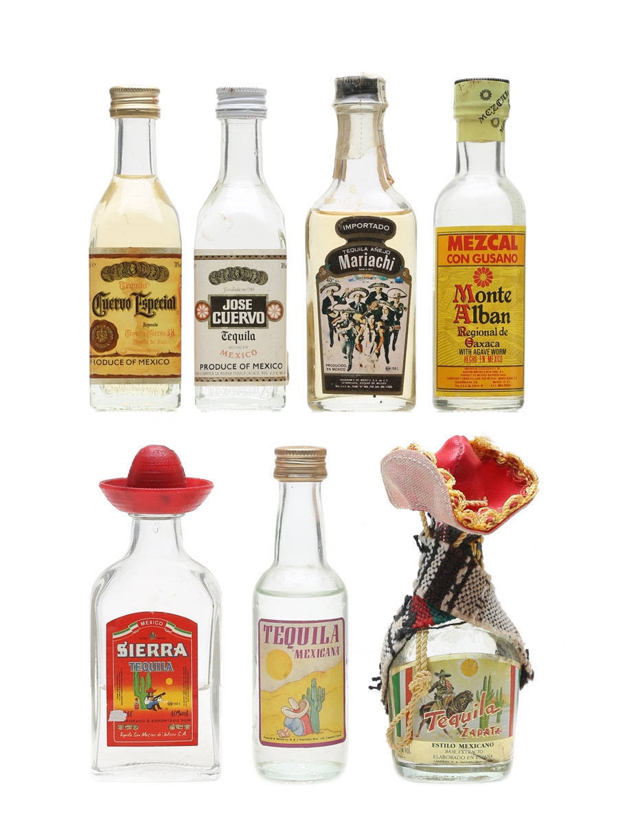 Miniature Monte Alban Mezcal Tequila Bottles Background