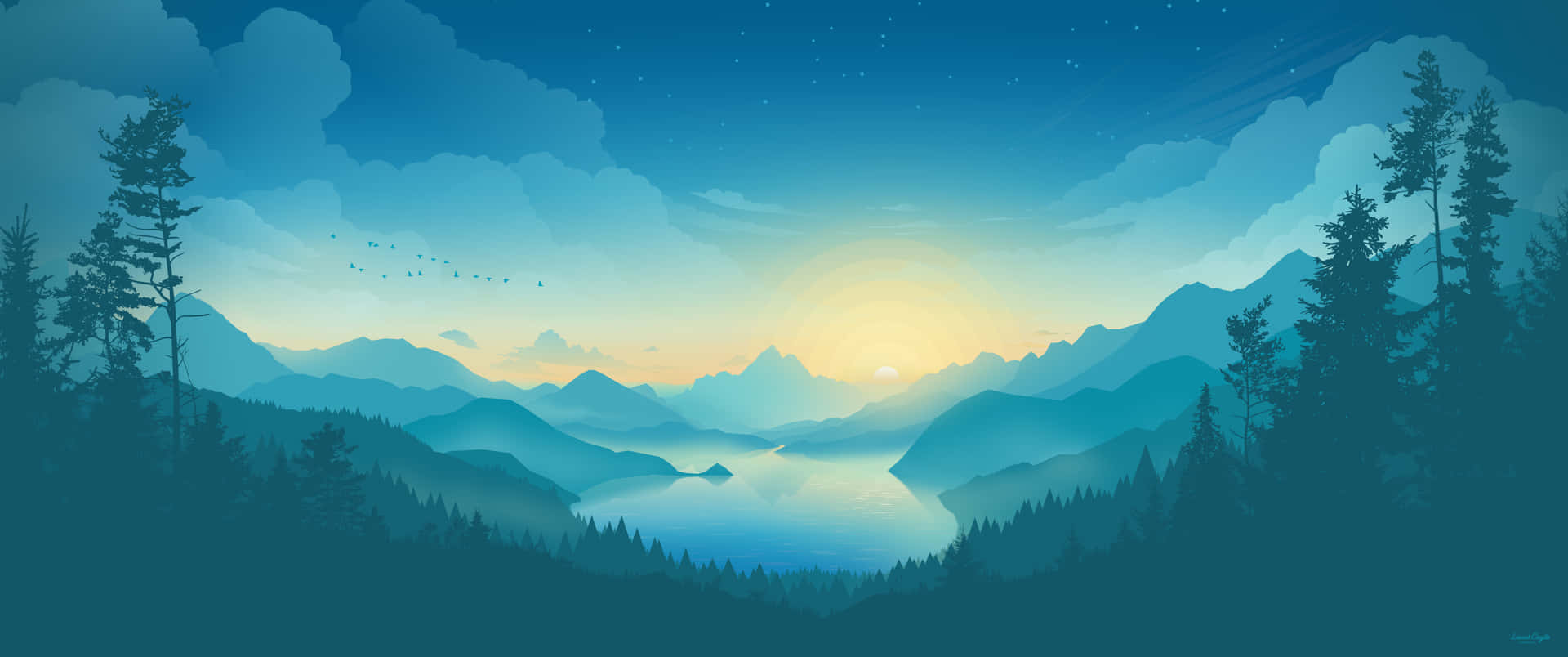 Minimal 3440 X 1440 Blue Wave Wallpaper Background