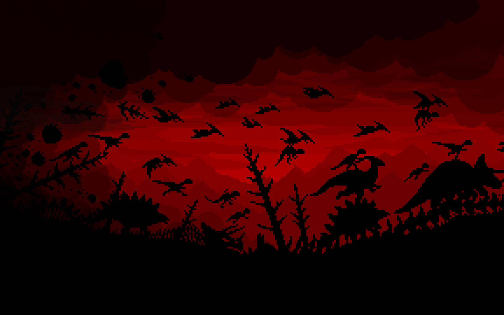 Minimal Pixel Dark Red Dinosaurs Background