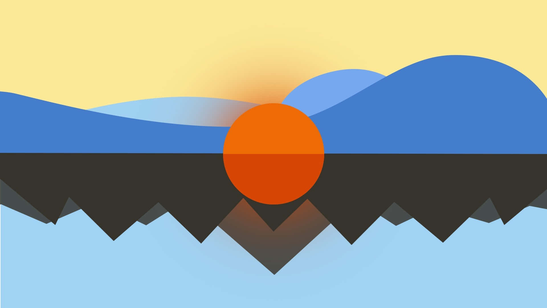 Minimalist Abstract Mountain In The Sea Sunset