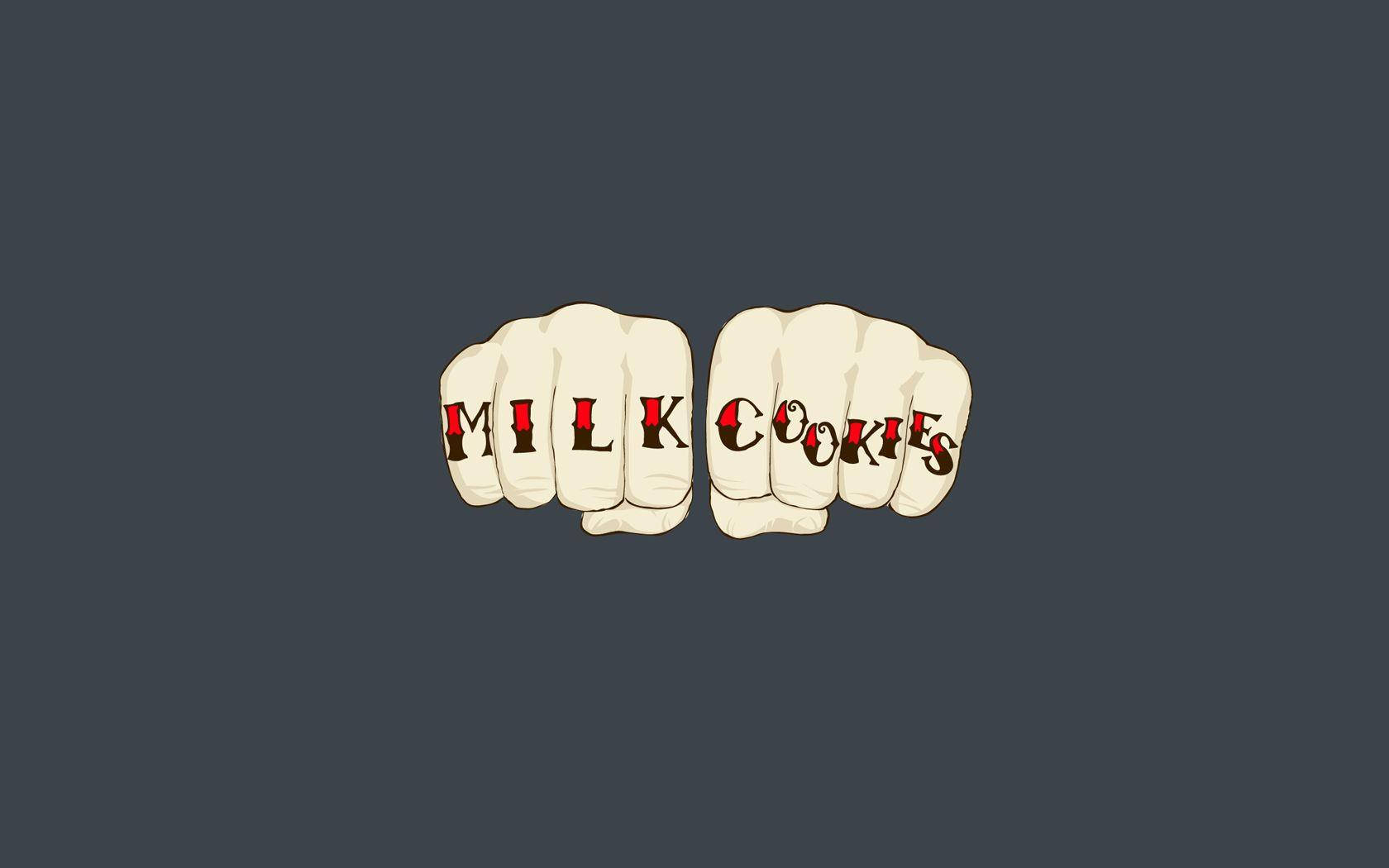 Minimalist Aesthetic Milk Cookies Printed On Fists Background