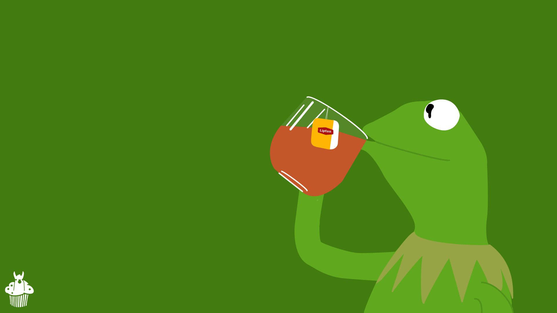 Minimalist Art Kermit The Frog Sipping Tea Background