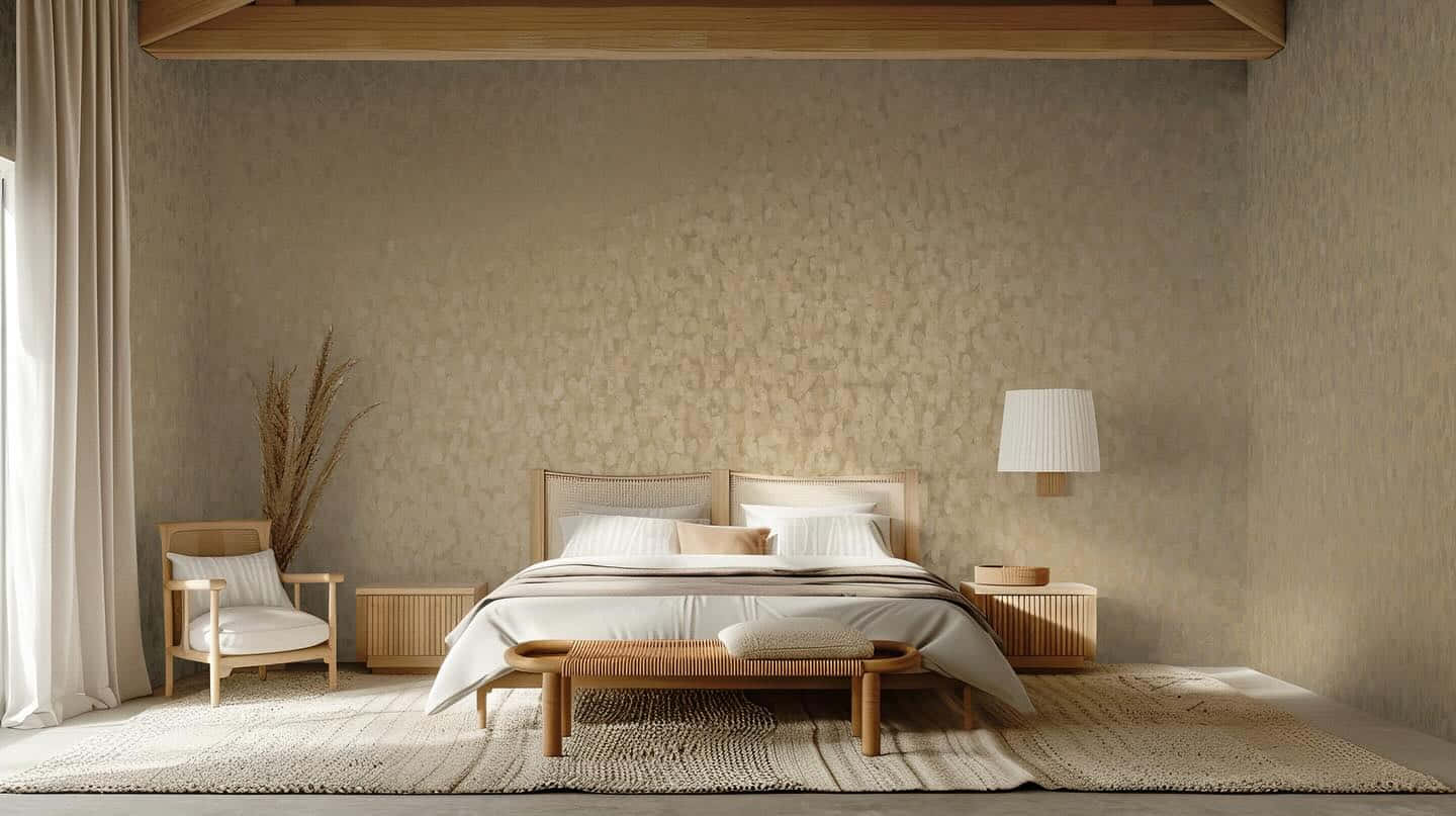 Minimalist Bedroom Designwith Natural Tones Background