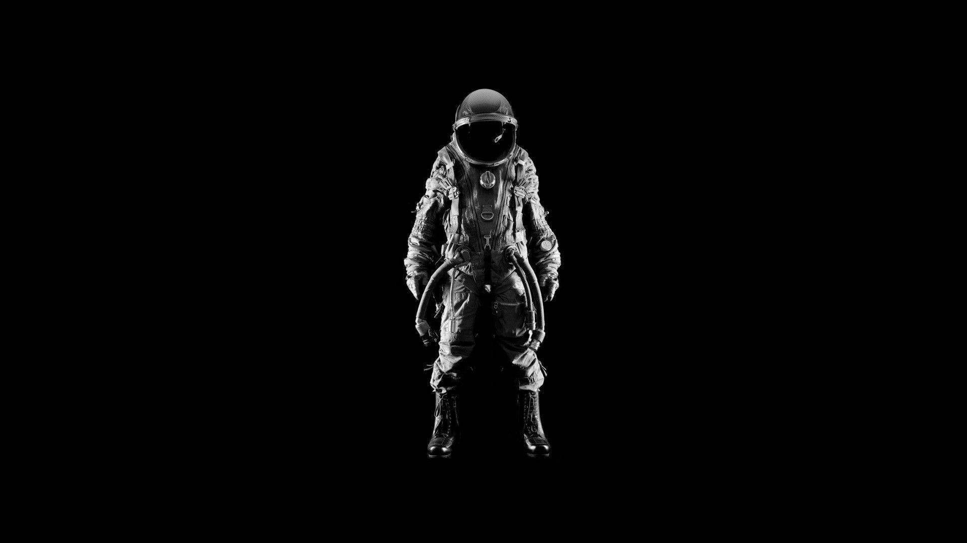 Minimalist Black And White Astronaut Background