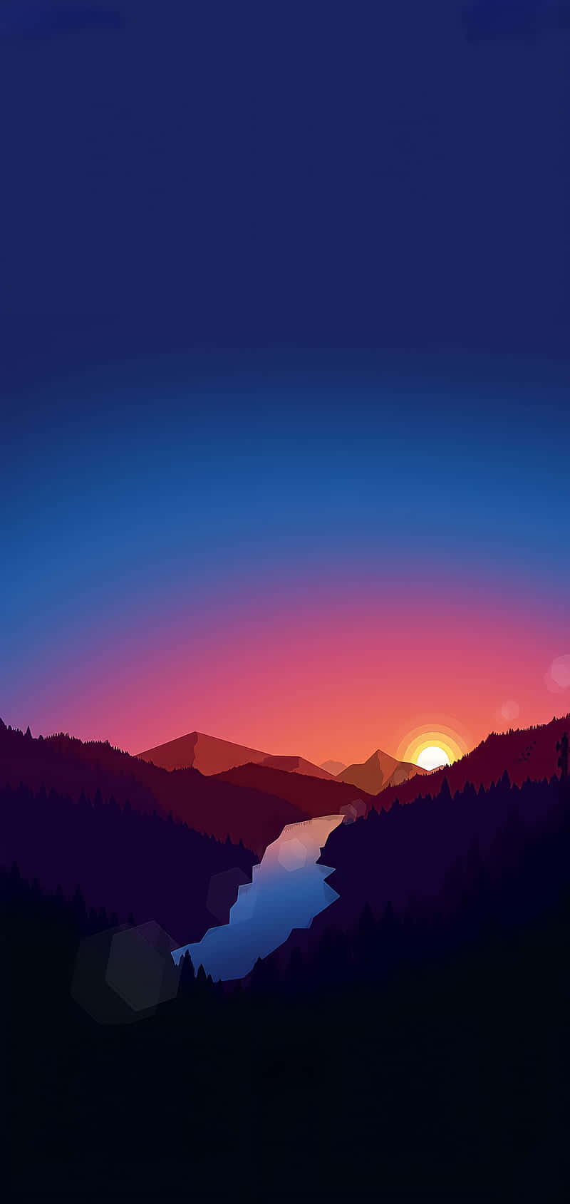 Minimalist Blue And Pink Mountains Sunset Portrait Background