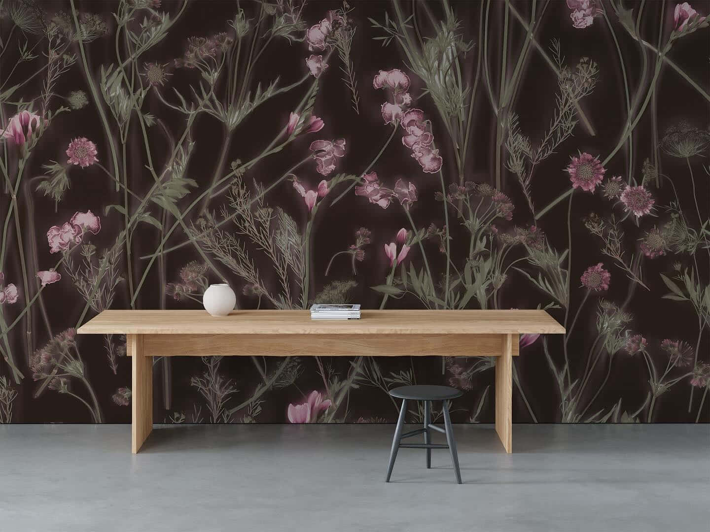 Minimalist Desk Floral Wallpaper Interior Background