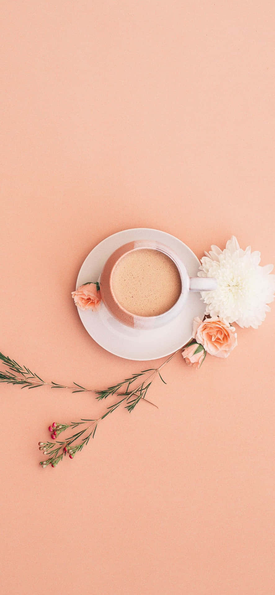 Minimalist Flower And Cup Of Coffee Background