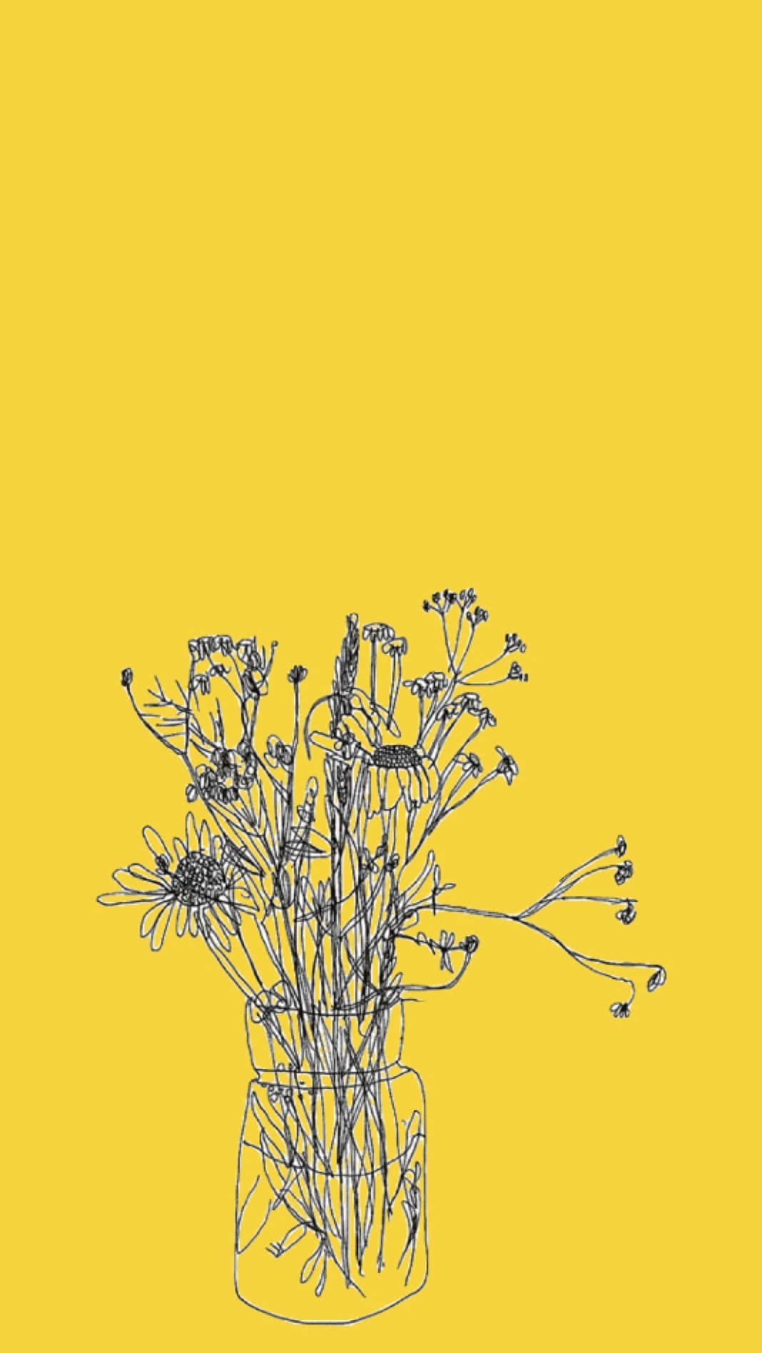 Minimalist Flower Drawing Yellow Aesthetic Iphone Background